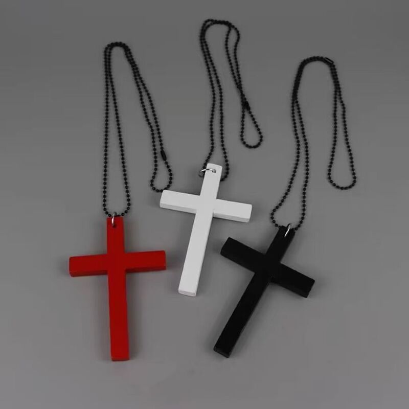 Halloween Jewelry for Men and Women, Fashionable Retro Dark Style Jewelry, Fun and Funny Wooden Cross Sweater Chain Halloween Jewelry for Men and Women, Fashionable Retro Dark Style Jewelry, Fun and Funny Wooden Cross Sweater Chain