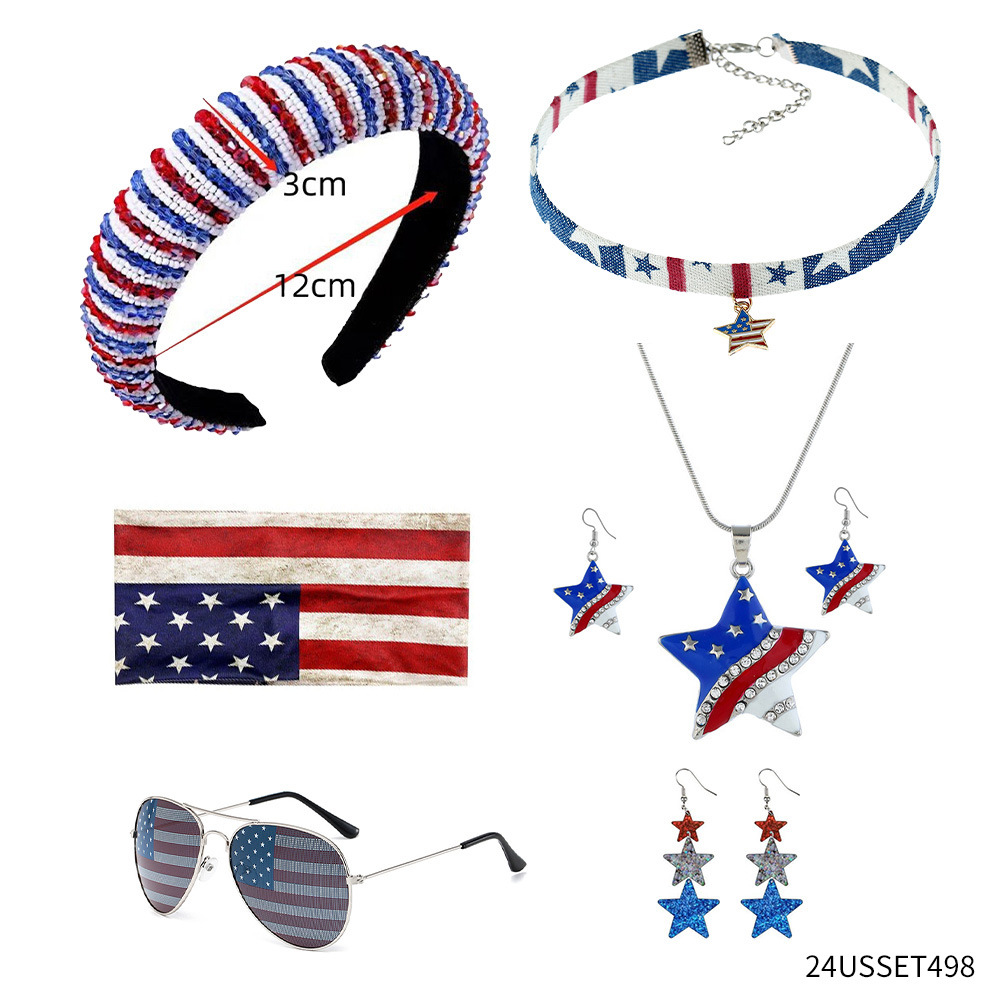 Gafas del Día de la Independencia de los Estados Unidos Diadema de carnaval Diadema Diadema Pendientes Pestañas postizas Gafas de bandera