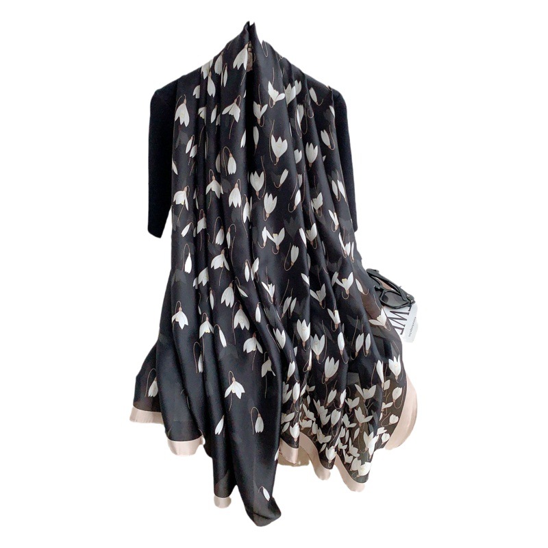 Verde moda bufanda de seda artificial para las mujeres primavera y otoño estilo coreano versátil largo verano Outing chal