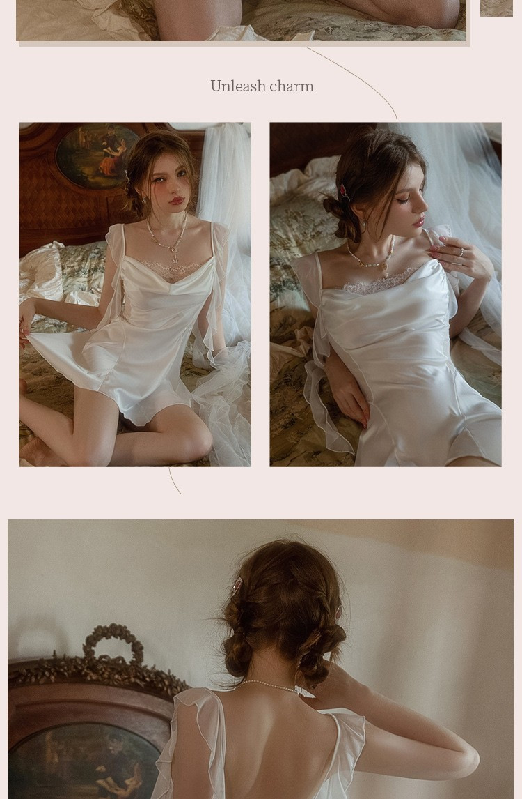 Camicia da notte donna in raso sexy con scollo drappeggiato_voghion.com