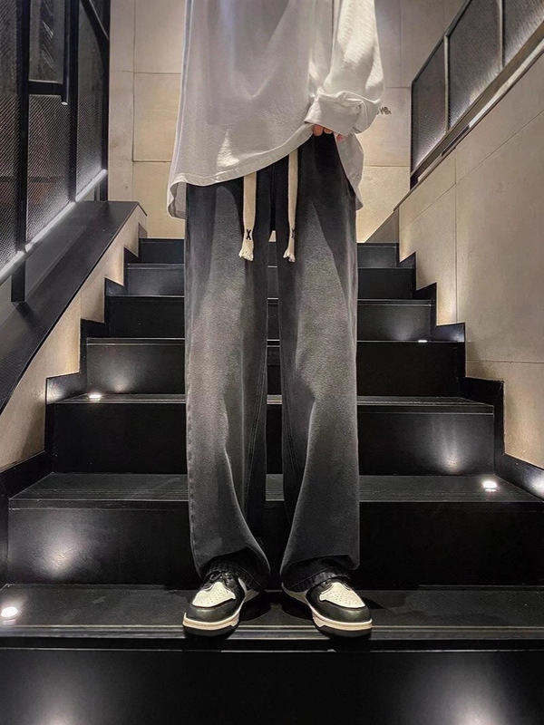 美式高街水洗渐变直筒阔腿裤子男女春秋新款宽松牛仔裤潮牌裤子男|undefined