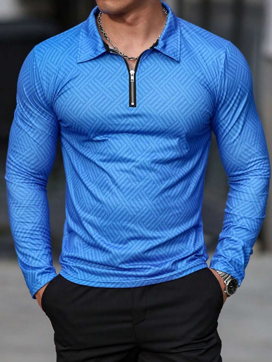 AliExpress europeo y americano comercio exterior transfronterizo hombres casual de malla salvaje suelta transpirable camisa POLO de manga larga con cremallera