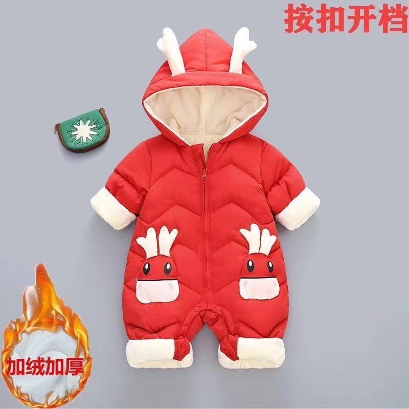 Invierno infantil forrada de lana engrosada mameluco recién nacido mono abajo ropa acolchada de algodón hacia fuera la celebración de ropa traje