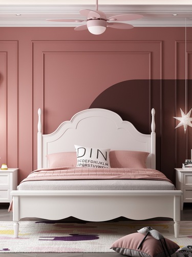 IYR7 American Children's Bed Girl's Room All Solid Wood Princess Bed Master Bedroom 1.8m Double Bed 1.5m Simple White Single