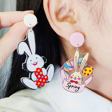 跨境欧美复活节彩蛋兔子亚克力女士耳环耳饰品个性简约耳钉耳坠
