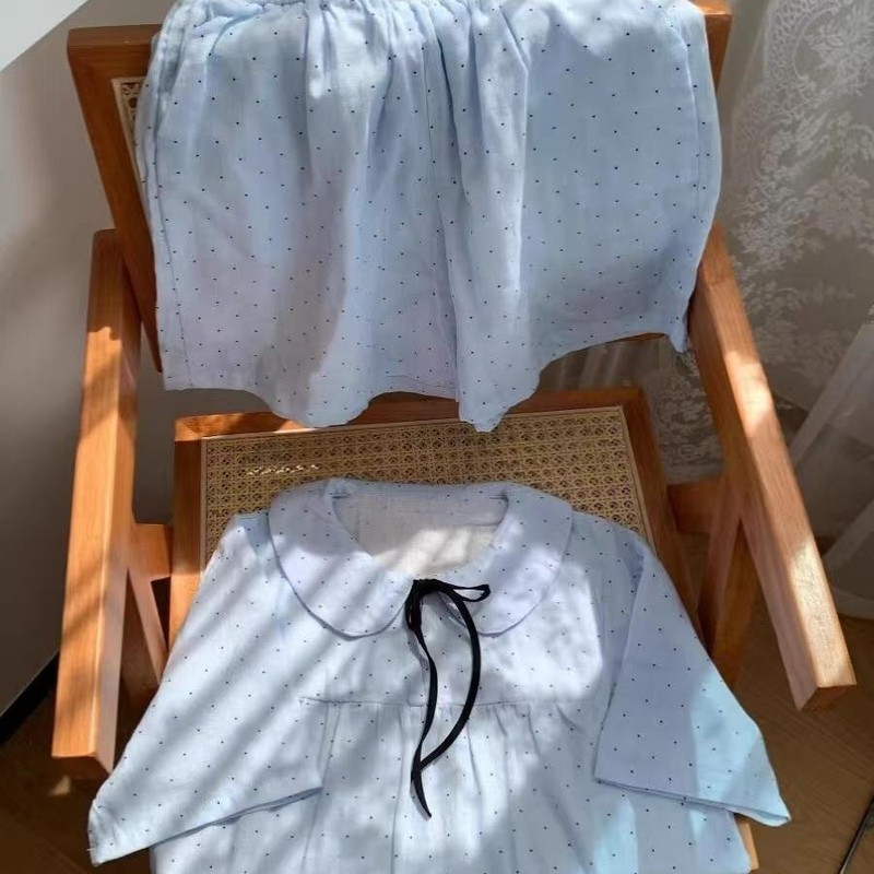 夏の女性用の可愛くて甘い水玉模様のパジャマ、学生のホームウェアとして着用できる新しい半袖ショーツ、高価値のスーツ|undefined