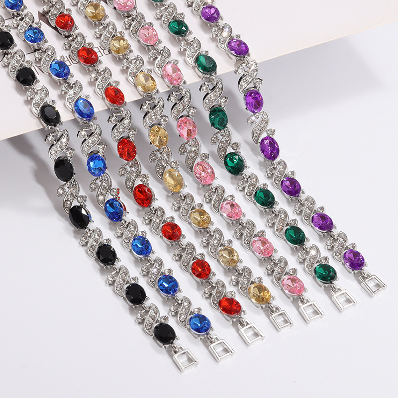 Cross-Border Zircon-Inlaid Colorful Rhombus Bracelet, Electroplated Alloy, Simple and Luxurious Women's Jewelry Wholesale, Available in Multiple Colors Cross-Border Zircon-Inlaid Colorful Rhombus Bracelet, Electroplated Alloy, Simple and Luxurious Women's Jewelry Wholesale, Available in Multiple Colors