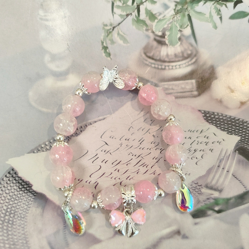 新中式蝴蝶手链女毛球小众高级感国风串珠手串学生闺蜜手饰批发_