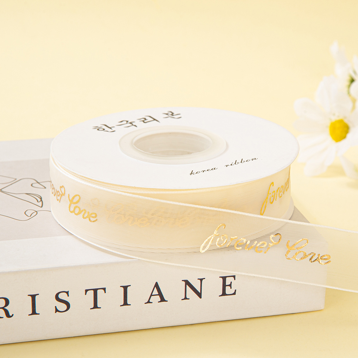 2.5cm10 yardas de malla de gasa de fantasía bronceado estrella de amor cinta de hilo pastel de San Valentín caja de regalo de flores