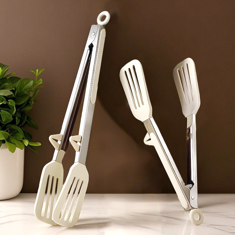 Fried steak food grade high temperature resistant silicone clip stainless steel food clip extended barbecue clip multi-functional frying clip shovel