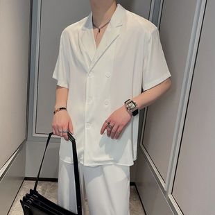Summer Satin Thin Casual Suit Collar Shirt suit Men's Fashionable Stylish High-end Ice Silk Shirt Trousers suit