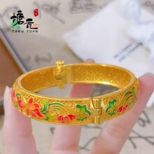 铜镀金珐琅举案齐眉手镯女款复古手环越南沙金仿金手镯首饰代发