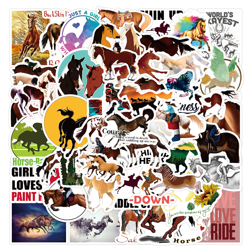 50 piezas caballo creativo galopando graffiti pegatinas carreras de caballos mano cuenta pegatinas ordenador teléfono caso PVC impermeable pequeñas pegatinas