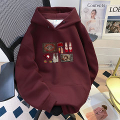 秋冬女士休闲简单有趣印刷卫衣Y2k多功能东南亚风格复古连帽卫衣