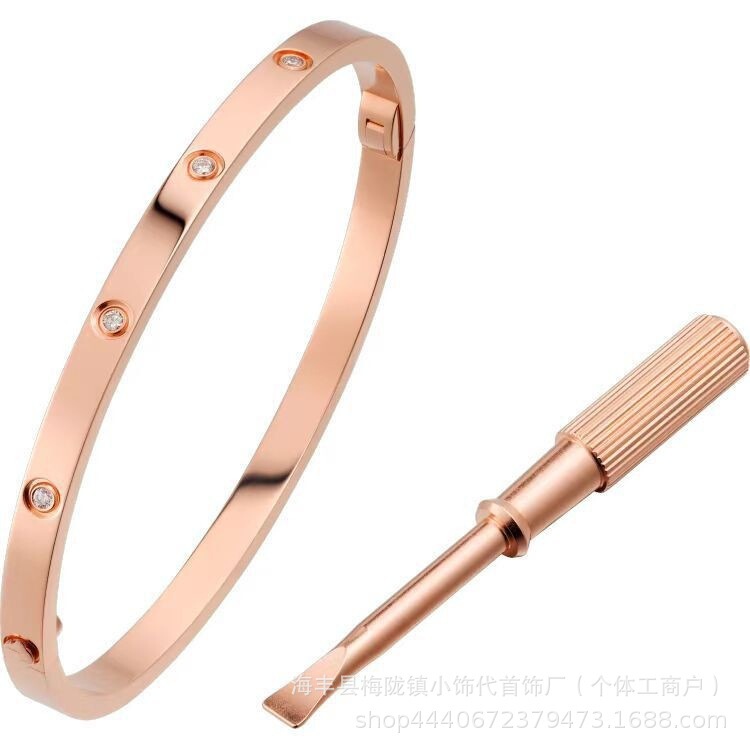 卡家螺丝款四钻十钻满钻手镯女款情侣手环宽版V金不掉色手饰|undefined