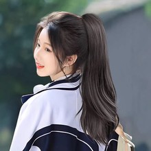 许昌钧沐假发长发自然仿真发微卷抓夹式可扎高马尾假发辫厂家批发