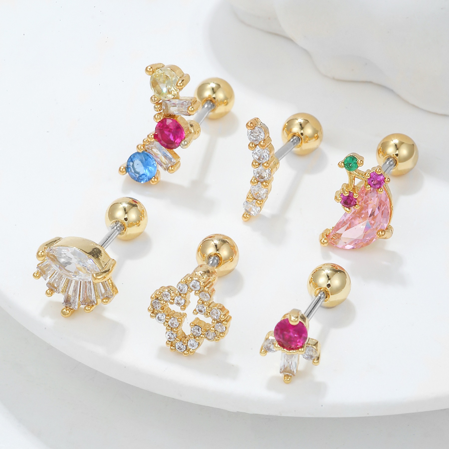 Fashion Geometric Copper Plating Zircon Ear Studs 1 Piece