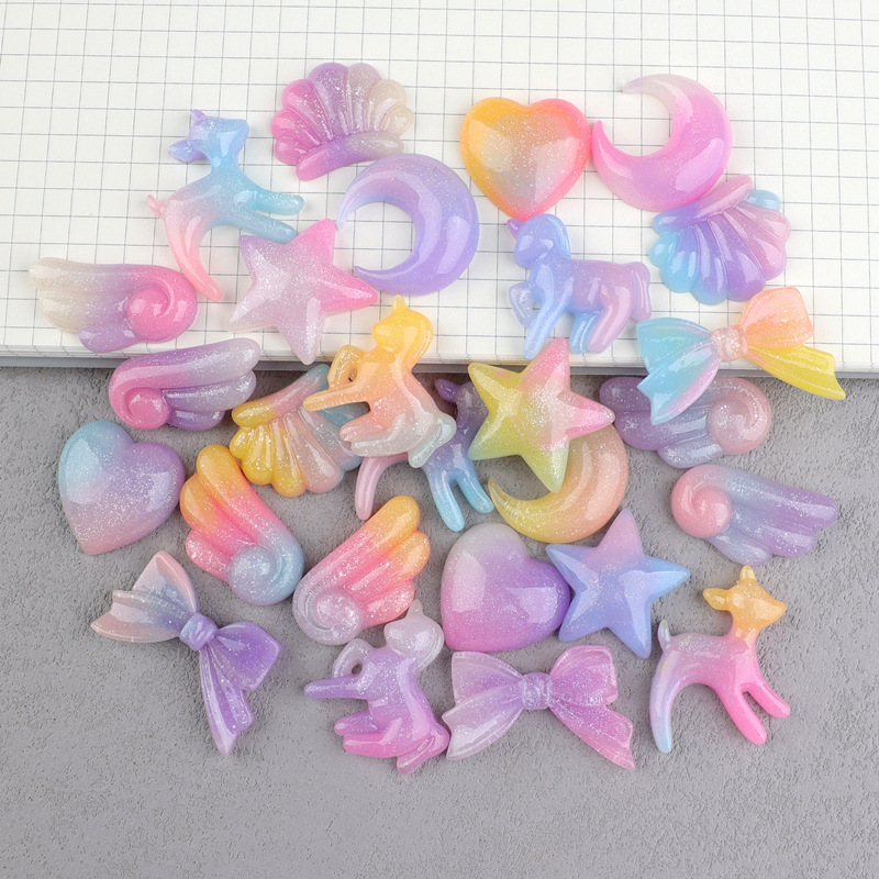 Unicorn Accessories Cream Glue Resin Accessories Phone Case Five-Pointed Star Heart Gradient DIY Hole Shoe Patches Unicorn Accessories Cream Glue Resin Accessories Phone Case Five-Pointed Star Heart Gradient DIY Hole Shoe Patches