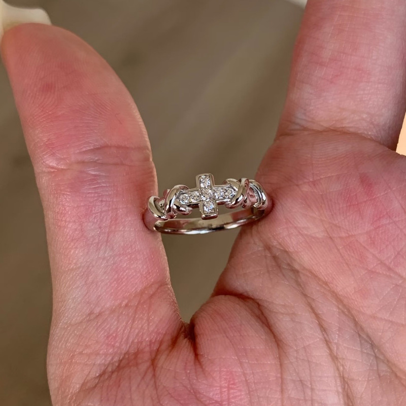 Cross-strap zircon cross gold open ring for women, niche, unique, fashionable, trendy, versatile women's ring