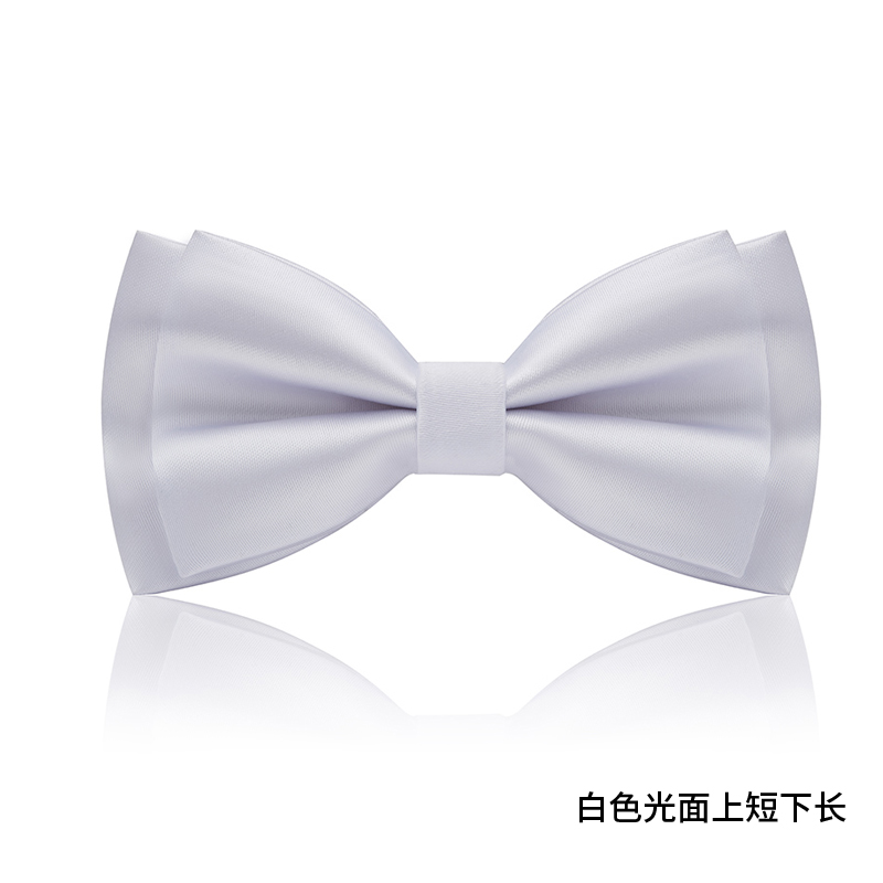 흰색 광택 있는 상단은 짧고 하단은 긴 나비넥타이