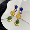 Design earrings, advanced green silver needle, fashionable brand accessory, high-quality style, wholesale