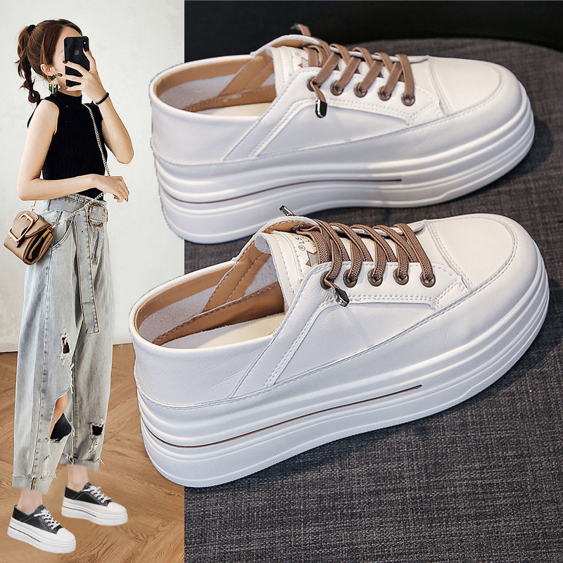 Inner Height-Increasing White Shoes for Women, Thick-Soled Platform Shoes, 2025 Spring New Versatile Slip-On Casual Sports Shoes