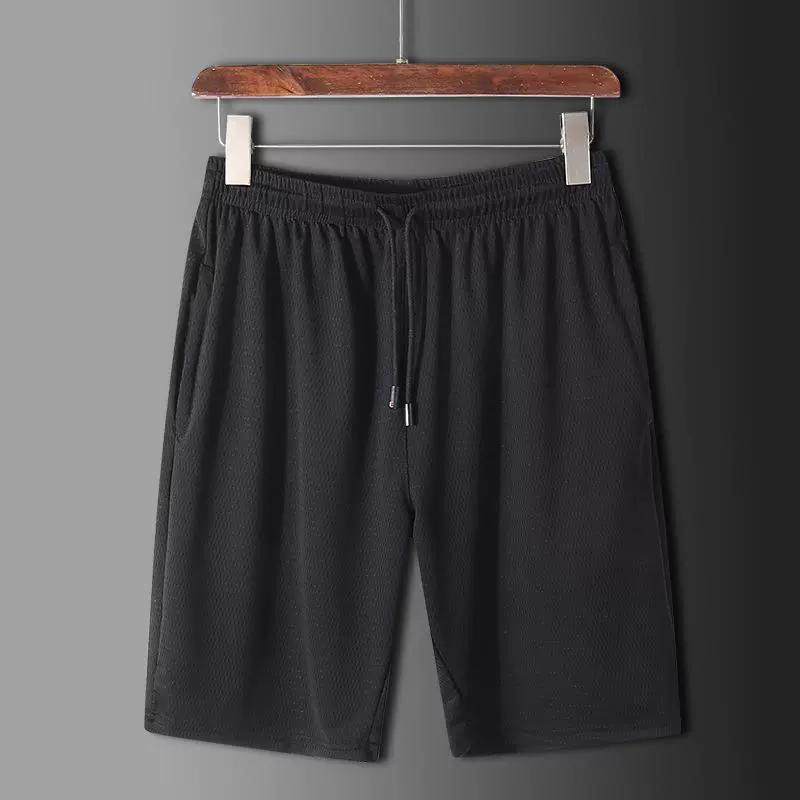Летние тонкие сетчатые шорты из ледяного шелка мужские эластичные средние брюки спортивные брюки эластичная талия прямой молния мужские укороченные брюки