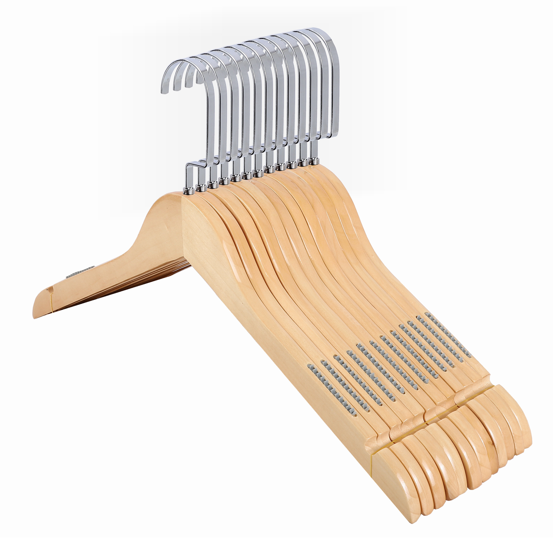 Tienda de ropa para el hogar soporte de la tienda de ropa de mujer Hotel ropa de madera maciza de madera antideslizante sin costura percha al por mayor