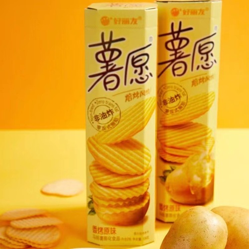 HaoLiYou Potato Wish Potato Chips 104g/97g*20 Non-Fried Potato Wish Honey Milk Flavor Snack Wholesale Full Carton