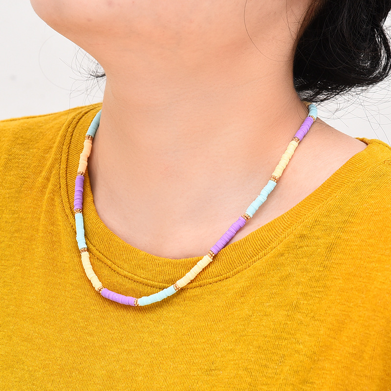 European and American Cross-Border Rice Bead Crystal Bead Polymer Clay Necklace, Fashionable and Trendy, Personalized Handmade Woven Ethnic Geometric Elements