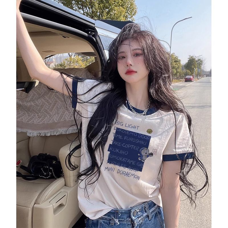 2026 New Women's White Pure Cotton Short-Sleeved T-Shirt, Summer Printed High-End Age-Reducing French-Style Top