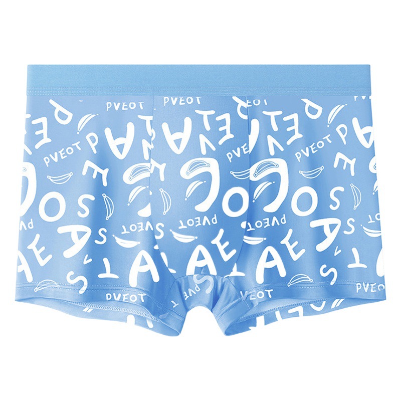 Fábrica al por mayor de seda de hielo ropa interior de los hombres boxeadores verano transpirable juventud moda delgada letra impresa boxeadores