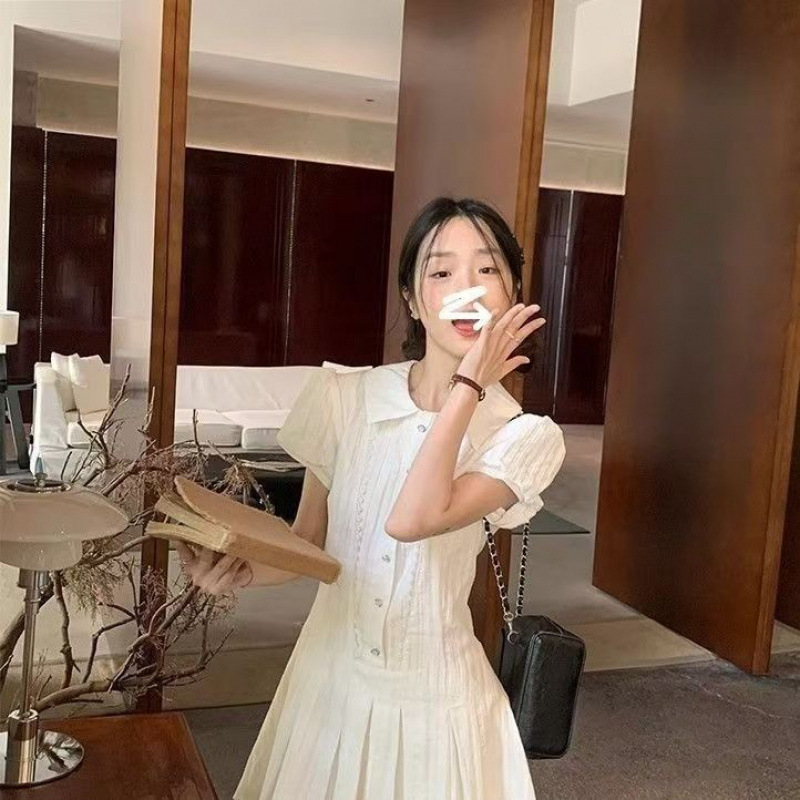 学院风翻领白色连衣裙女a字裙夏季甜美显瘦裙|undefined