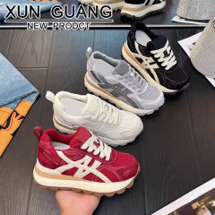 真皮厚底8CM老爹鞋女内增高女鞋2025秋季新款网面透气阿甘休闲鞋