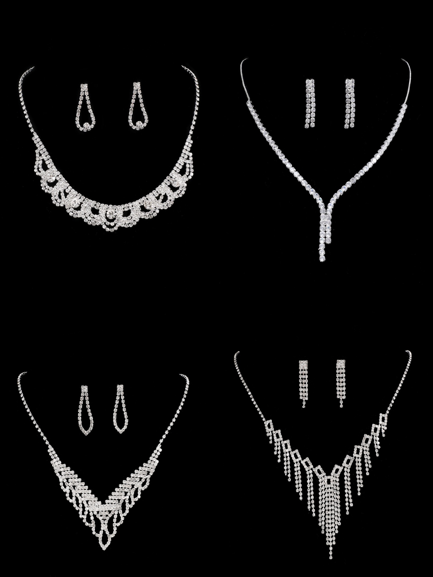 Sweet Water Droplets Tassel Eye Rhinestone Copper Plating Earrings Necklace 2 Piece Set display picture 1