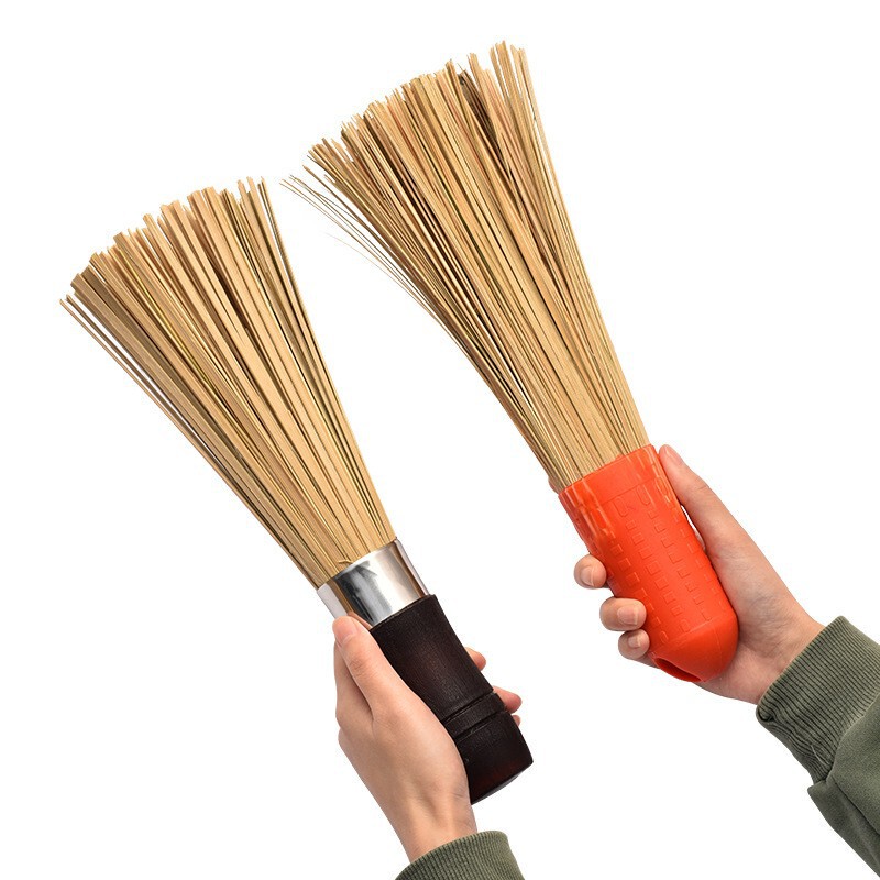 Wooden Handle Cleaning Brush, Commercial Traditional Long-Handled Brush, Kitchen Pot Cleaning Brush, Hotel Restaurant Angled Bamboo Pot Brush