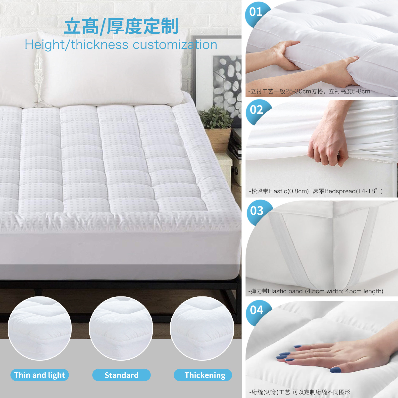 Colchón Acolchado, Grueso y Antideslizante, Cojín Suave para el Hogar, Jacquard a Cuadros, Colchón Elevado, Cubrecama Grueso.