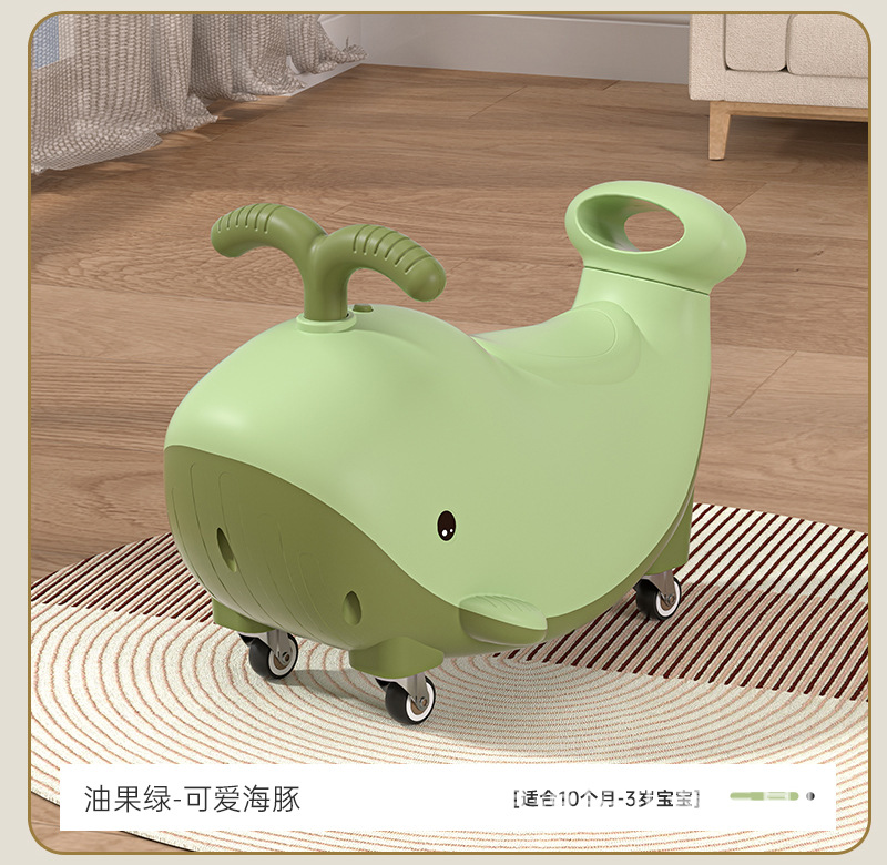Patineta infantil delfín torsión carro carro de maní silencioso universal rueda anti-rollover regalo de aniversario de 1 - 3 años de bebé