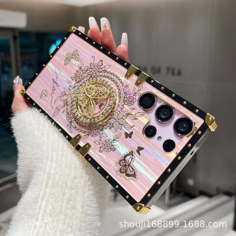 For Samsung S25 mobile phone case new straight side A54 personality bracket A13 aurora butterfly A53 ring mobile phone case