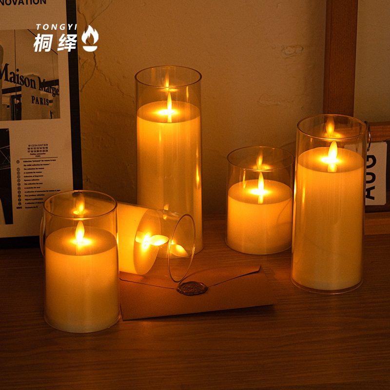 LED电子蜡烛仿真摇摆亚克力玻璃杯蜡圣诞节生日婚庆气氛布置蜡烛