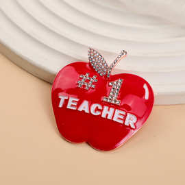 跨境教师节滴油红苹果胸针小众高级个性简约百搭徽章镶钻胸针