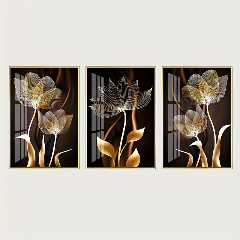 2026 A2203 TEMU almacén en el extranjero comercio exterior negro y oro flor temático conjunto de pintura de lienzo mural
