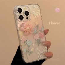 适用iphone15苹果手机壳立体玫瑰花朵14promax油画11闪粉13清新12