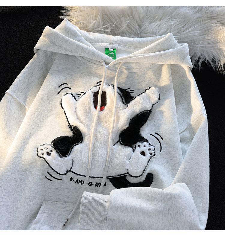 2023 different autumn and winter double hat back bag collar + flocking embroidered couple's sweater women's coat new fashion