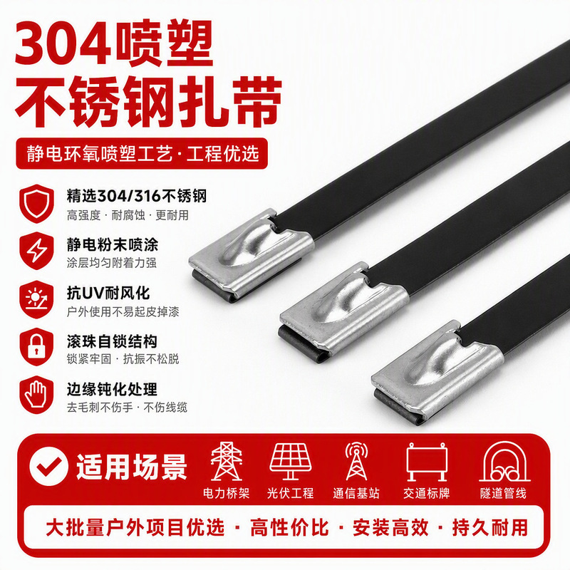 304 Spray Plastic Self-Locking Stainless Steel Tie Black 4.6mm Metal Tie Outdoor Cable Manufacturer Wholesale 304 Spray Plastic Self-Locking Stainless Steel Tie Black 4.6mm Metal Tie Outdoor Cable Manufacturer Wholesale