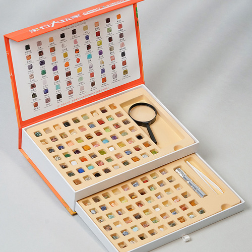 Gem Master 126-Piece Natural Crystal Rough Stone Rolling Set Specimen Gift Box with Cartoon Design, Perfect for Toys, Learning Displays, and Decorations