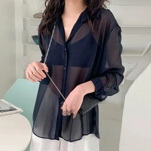 晒衬衫女薄款披肩夏季配吊带裙子外搭罩衫雪纺上衣透感仙气开衫