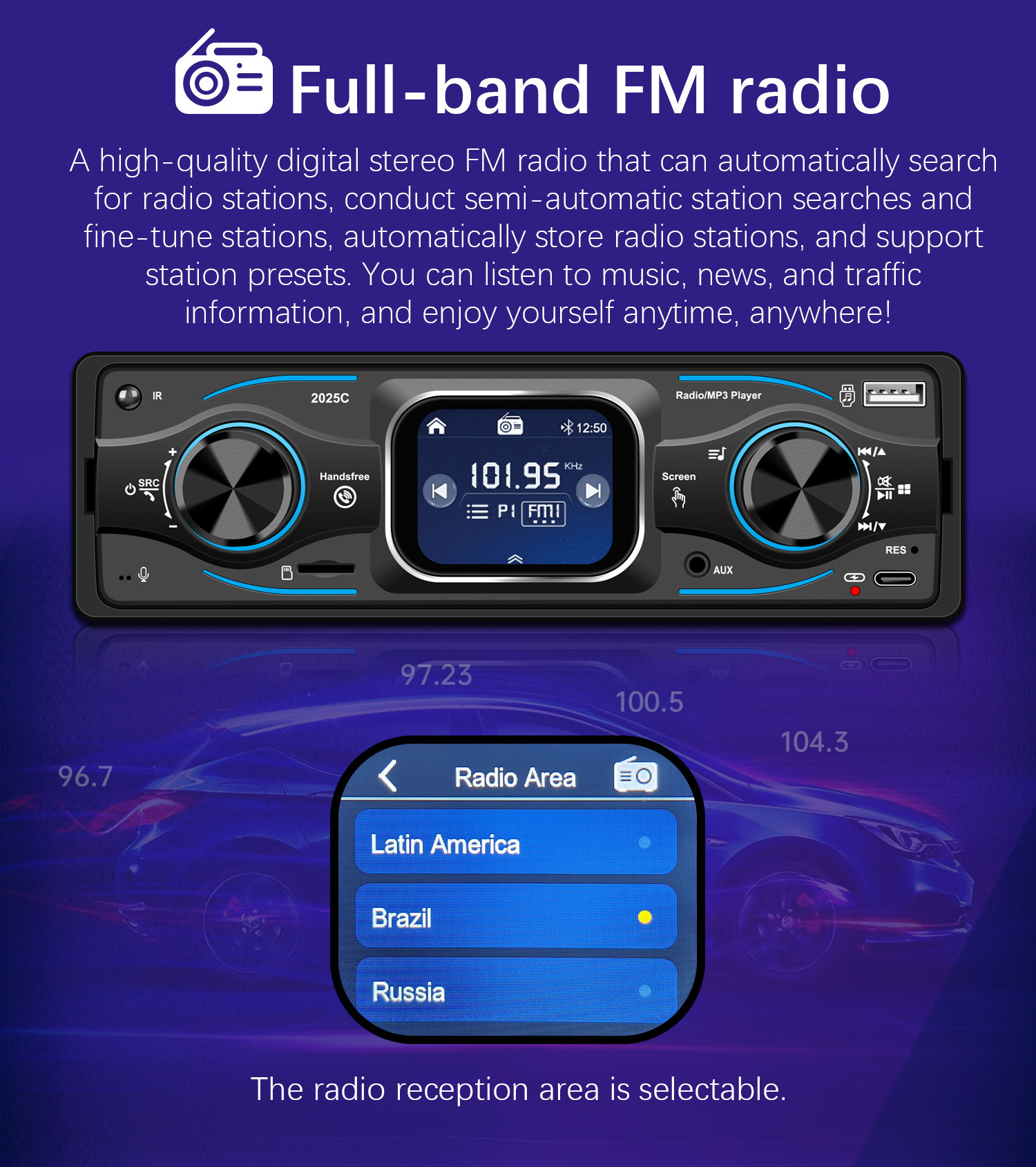 Cross-Border Single-Cylinder Touch Screen with Time Display Car Bluetooth Mp3 Player Car Central Control Radio 2025C