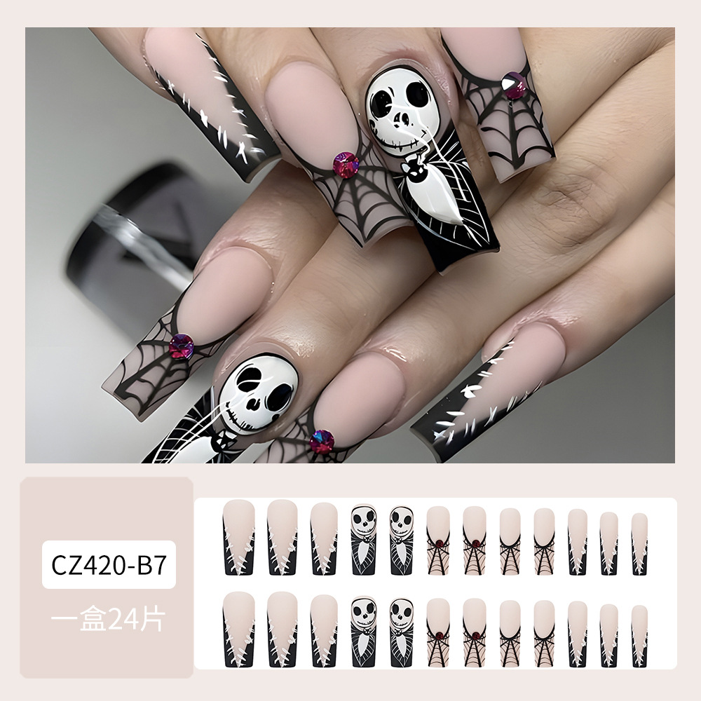 Halloween tela de araña francesa piezas de uñas gemas rojas con diamante armadura de tubería de agua cruzada venta caliente de cráneo para usar armadura image 3