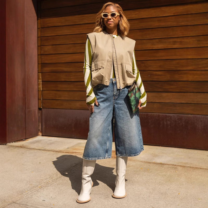 Yln5157 Cross-Border Independent Site Amazon 2026 New Style Simple Washed Wide-Leg Cropped Denim Bootcut Pants
